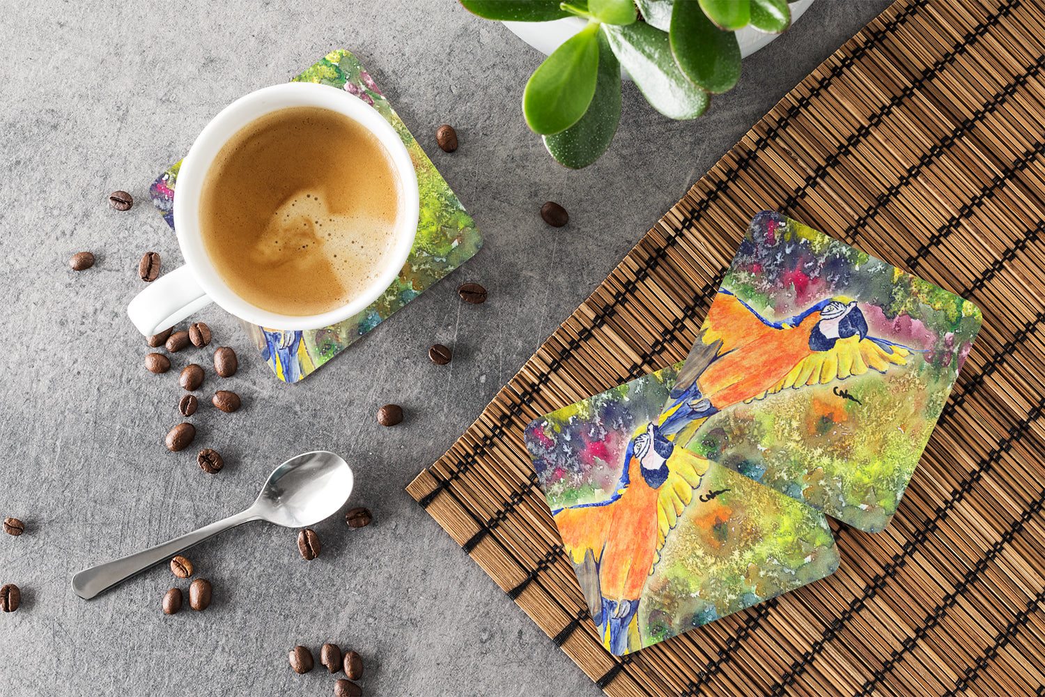 Parrot  Parrot Head Foam Coasters Set of 4 Cup Coasters for Indoor Outdoor, Tabletop Protection, Anti Slip, Mouse pad Material