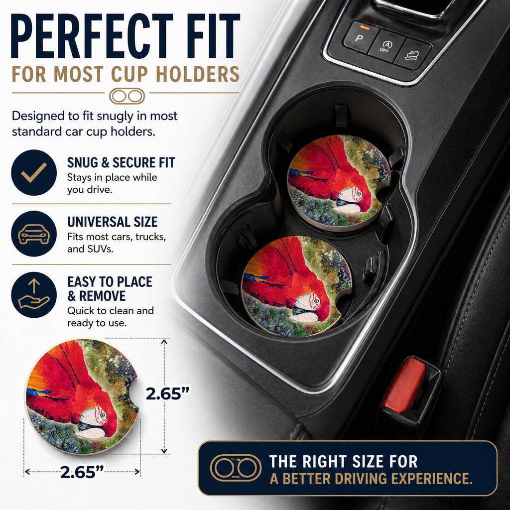 Parrot  Parrot Head Set of 2 Cup Holder Car Coasters Absorbent Round Sandstone Coasters Gifts for Men or Women, 2.5, Multicolor