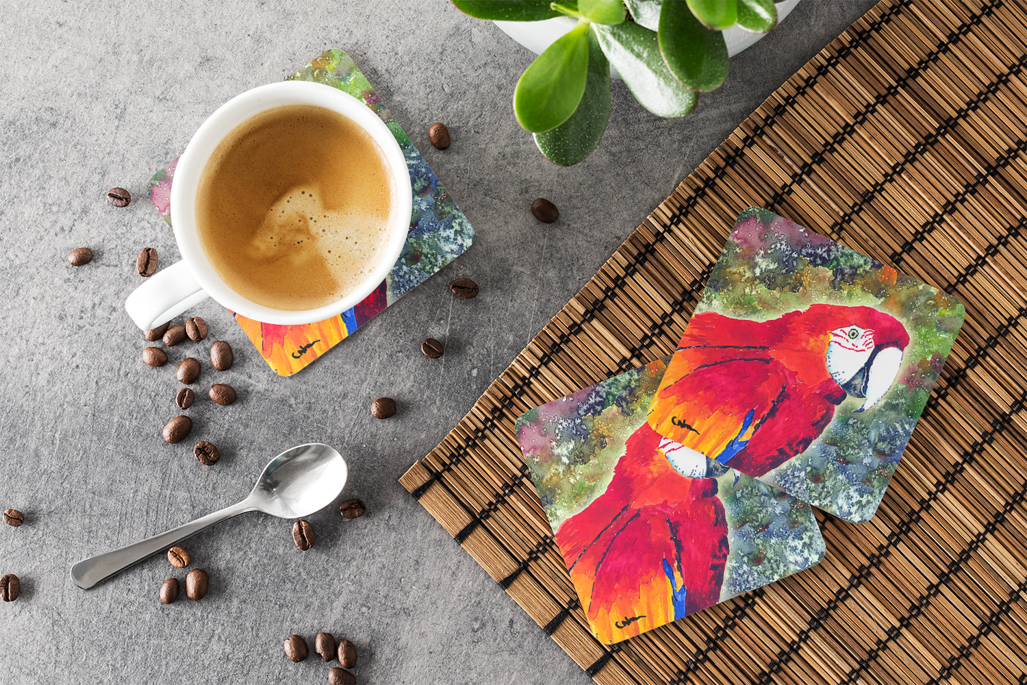 Parrot  Parrot Head Foam Coasters Set of 4 Cup Coasters for Indoor Outdoor, Tabletop Protection, Anti Slip, Mouse pad Material