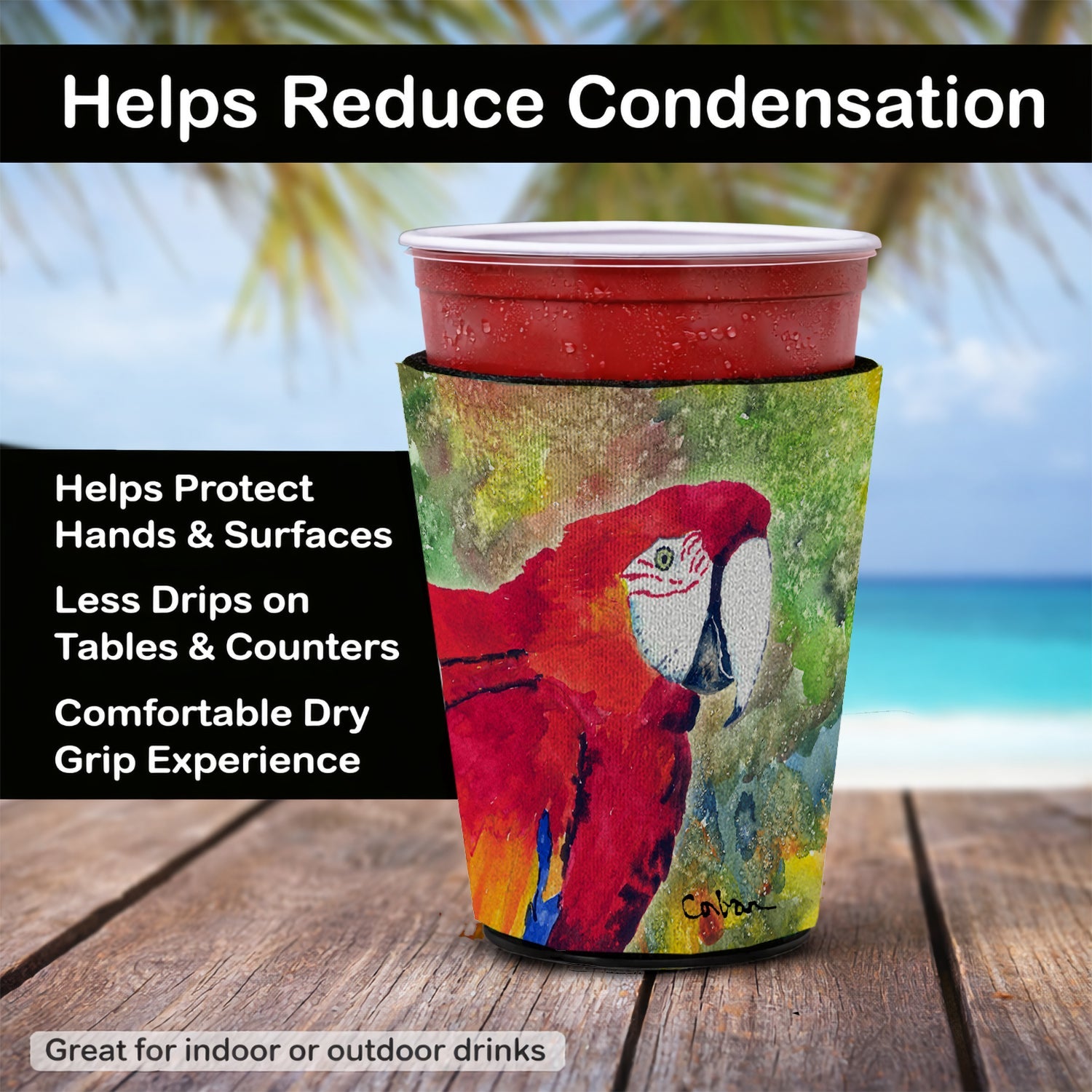 Parrot  Parrot Head Red Cup Hugger Sleeve for 16–22 oz Party Cups, Insulated Foam Drink Holder for Iced Coffee, Tailgate & BBQ Reusable