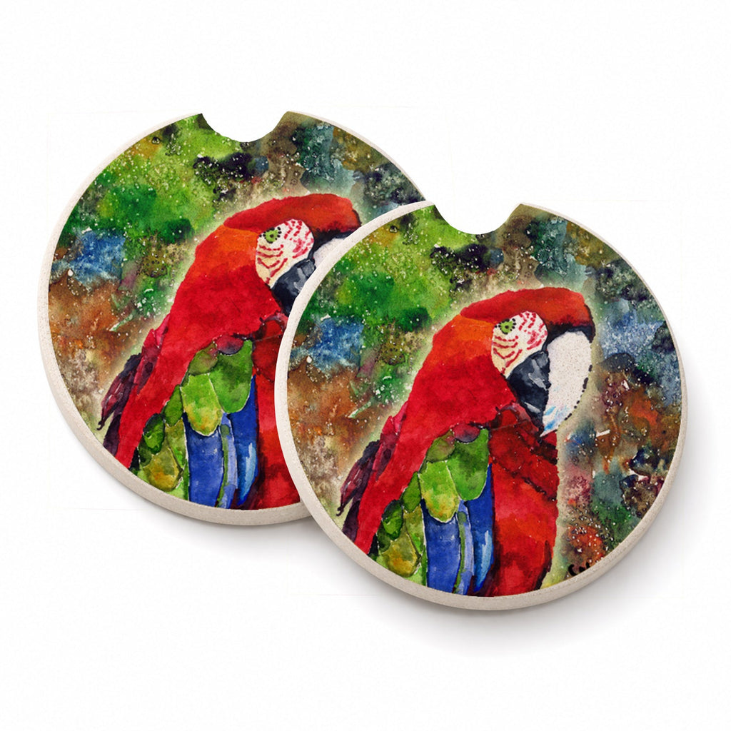 Parrot Set of 2 Cup Holder Car Coasters Absorbent Round Sandstone Coasters Gifts for Men or Women, 2.5, Multicolor