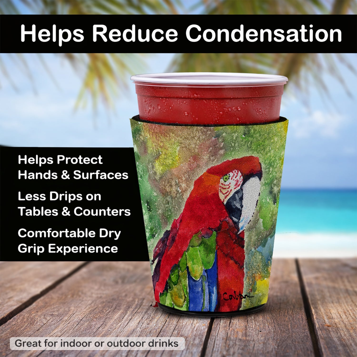 Parrot Red Cup Hugger Sleeve for 16–22 oz Party Cups, Insulated Foam Drink Holder for Iced Coffee, Tailgate & BBQ Reusable