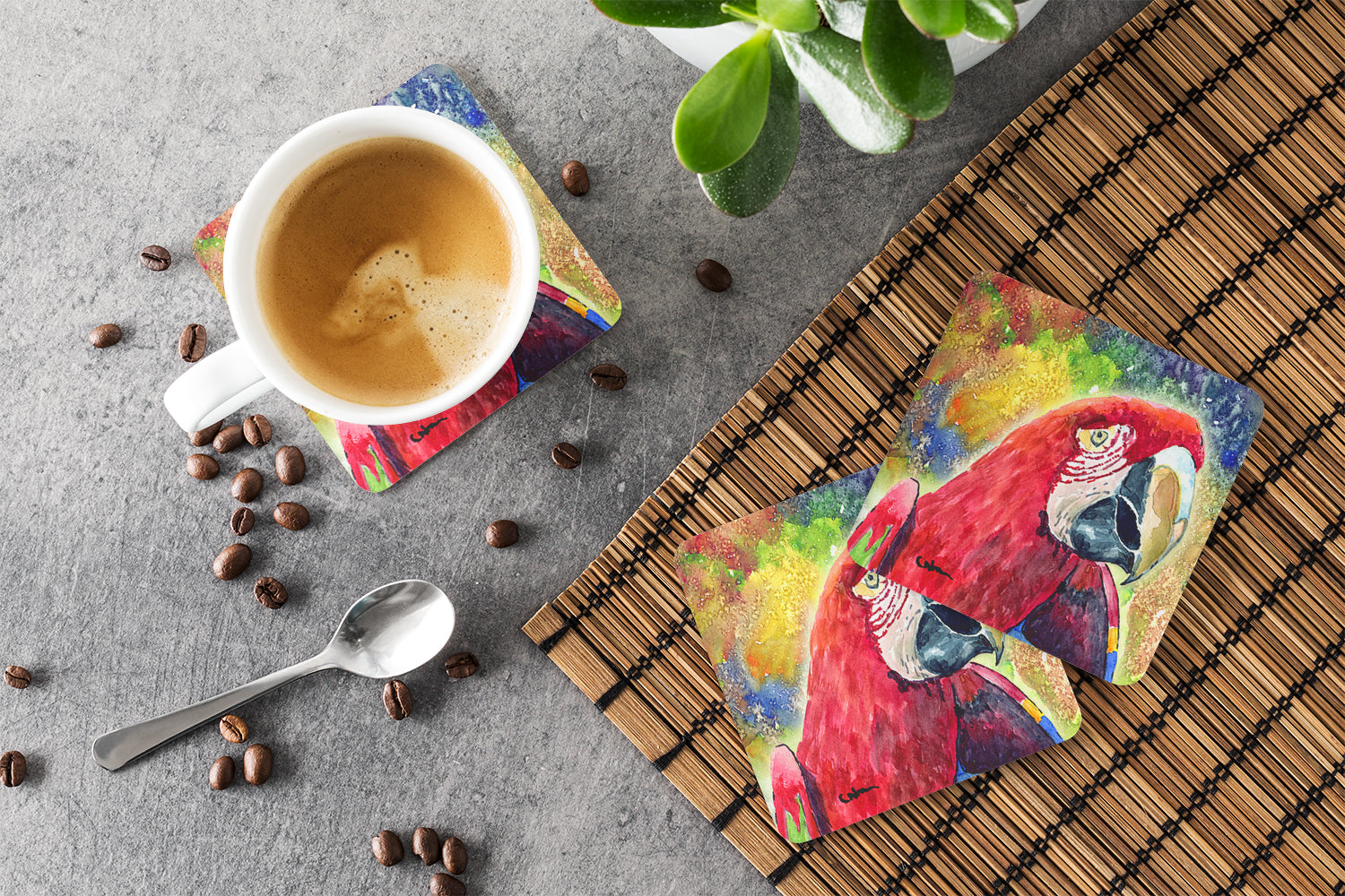 Bird - Parrot Foam Coasters Set of 4 Cup Coasters for Indoor Outdoor, Tabletop Protection, Anti Slip, Mouse pad Material