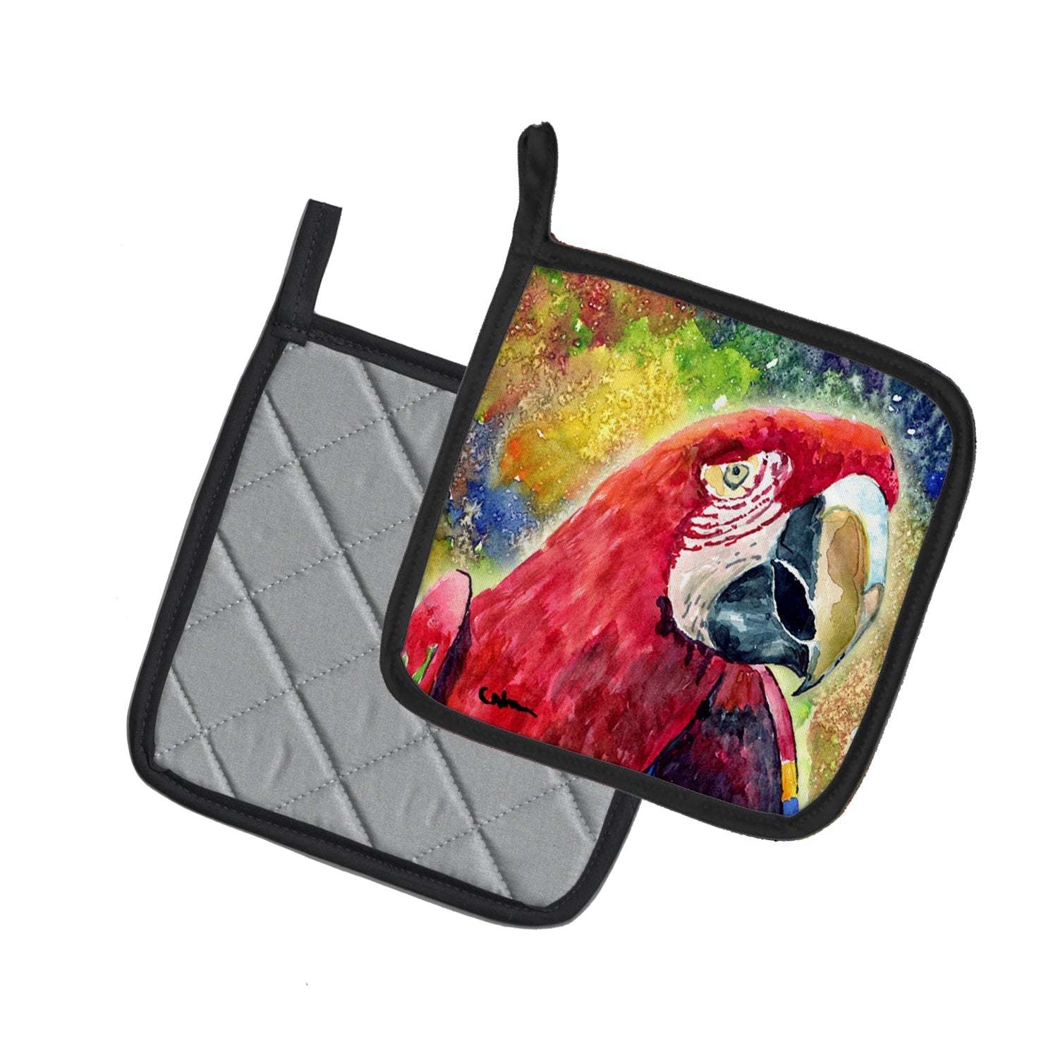Bird - Parrot Pot Holder Set of 2 Heat Resistant Quilted Hot Pads 7.5 x 7.5 Inch, Insulated Kitchen Trivets for Cooking & Baking