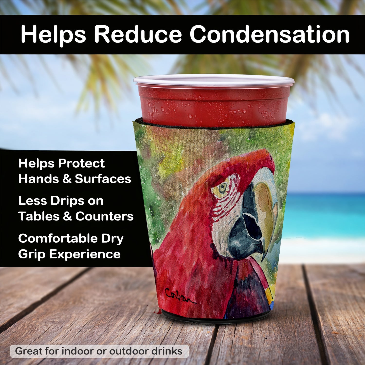 Bird - Parrot Red Cup Hugger Sleeve for 16–22 oz Party Cups, Insulated Foam Drink Holder for Iced Coffee, Tailgate & BBQ Reusable