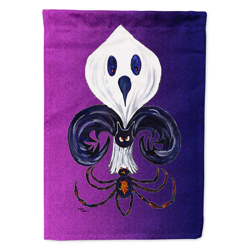 Fleur de lis Ghost Bat Spider Halloween House Flag 28x40 Porch Sleeve Pole Decorative Outside Yard Banner Artwork Wall Hanging, Polyester