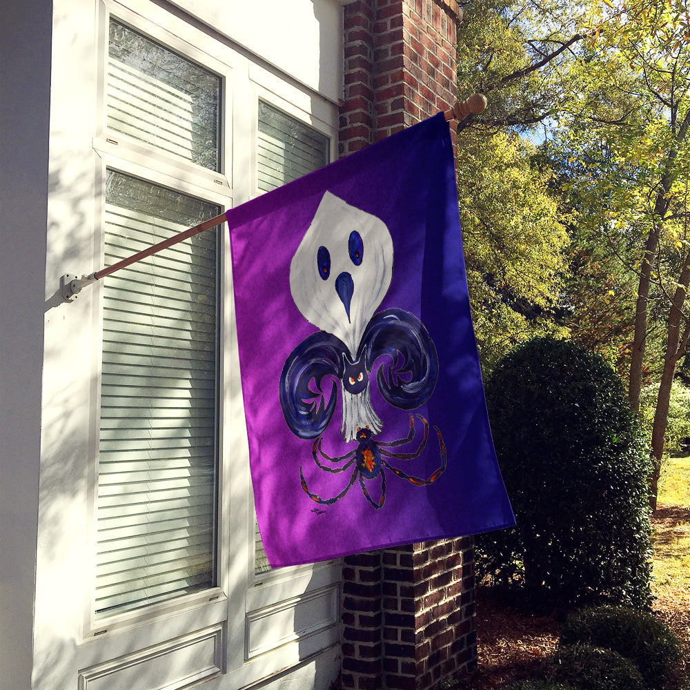 Fleur de lis Ghost Bat Spider Halloween House Flag 28x40 Porch Sleeve Pole Decorative Outside Yard Banner Artwork Wall Hanging, Polyester