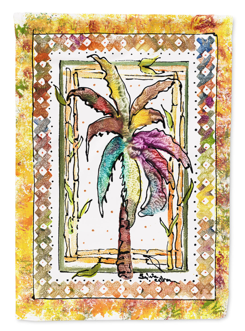 Palm Tree House Flag 28x40 Porch Sleeve Pole Decorative Outside Yard Banner Artwork Wall Hanging, Polyester