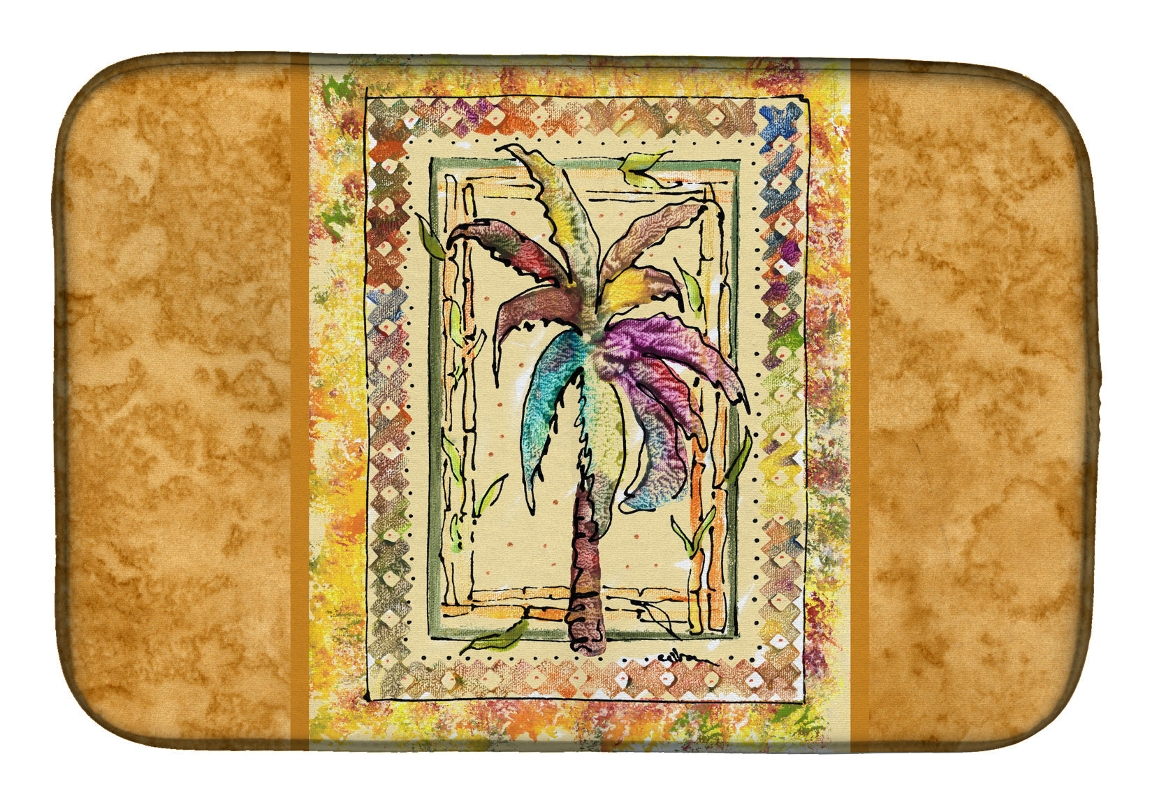 Palm Tree Dish Drying Mat Absorbent Dish Drying Mat Pad for Kitchen Counter Dish Drainer Mat for Countertop, 14 x 21", Multicolor