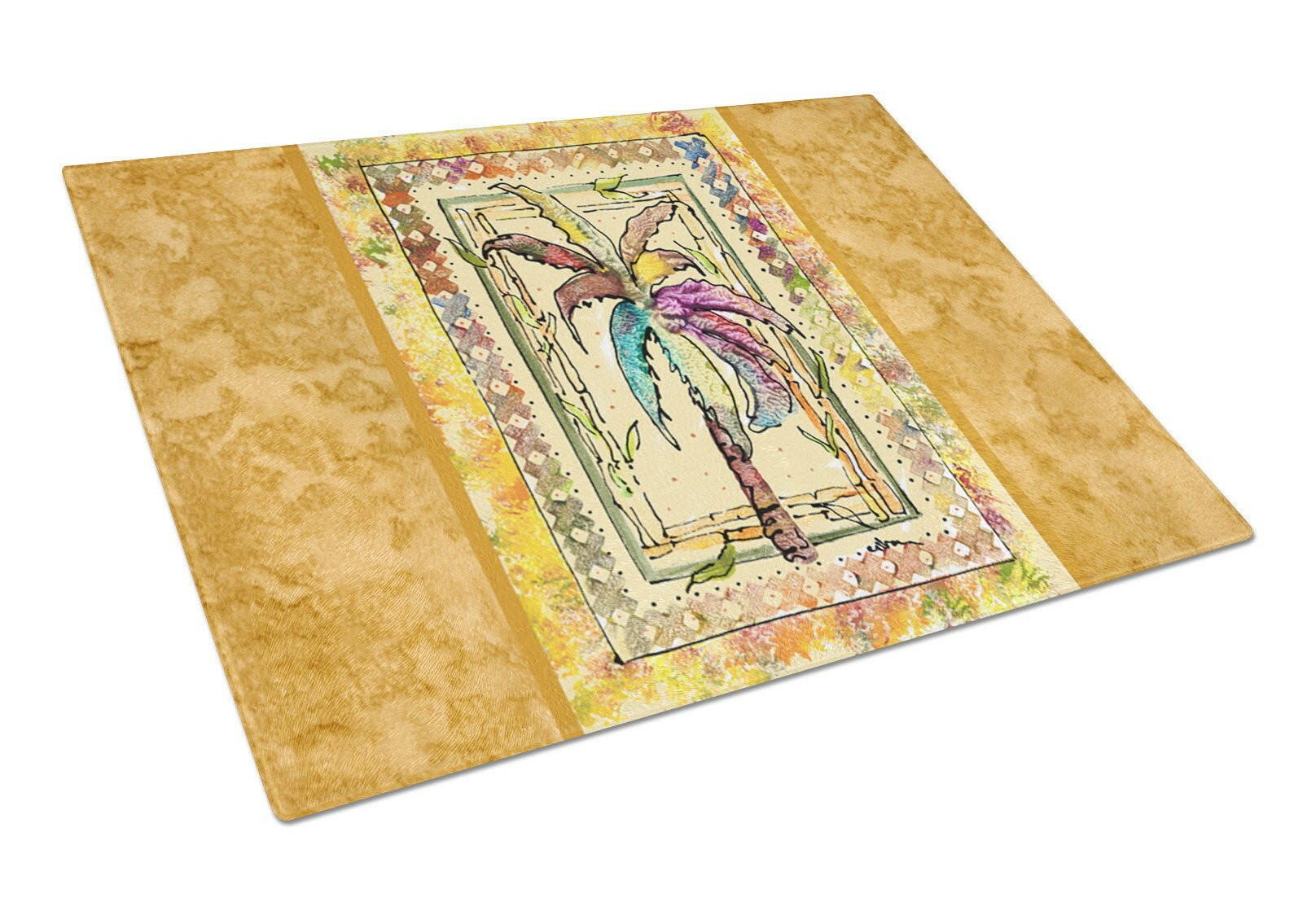 Palm Tree Cutting Board Tempered Glass Kitchen Cutting Surface, Heat Resistant Chopping, Non-Slip Feet, Food Prep & Serving