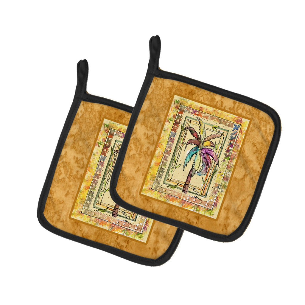 Palm Tree Pot Holder Set of 2 Heat Resistant Quilted Hot Pads 7.5 x 7.5 Inch, Insulated Kitchen Trivets for Cooking & Baking