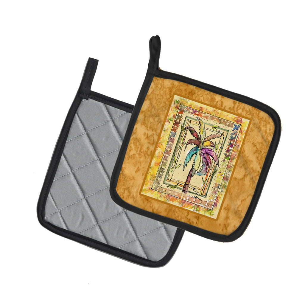 Palm Tree Pot Holder Set of 2 Heat Resistant Quilted Hot Pads 7.5 x 7.5 Inch, Insulated Kitchen Trivets for Cooking & Baking