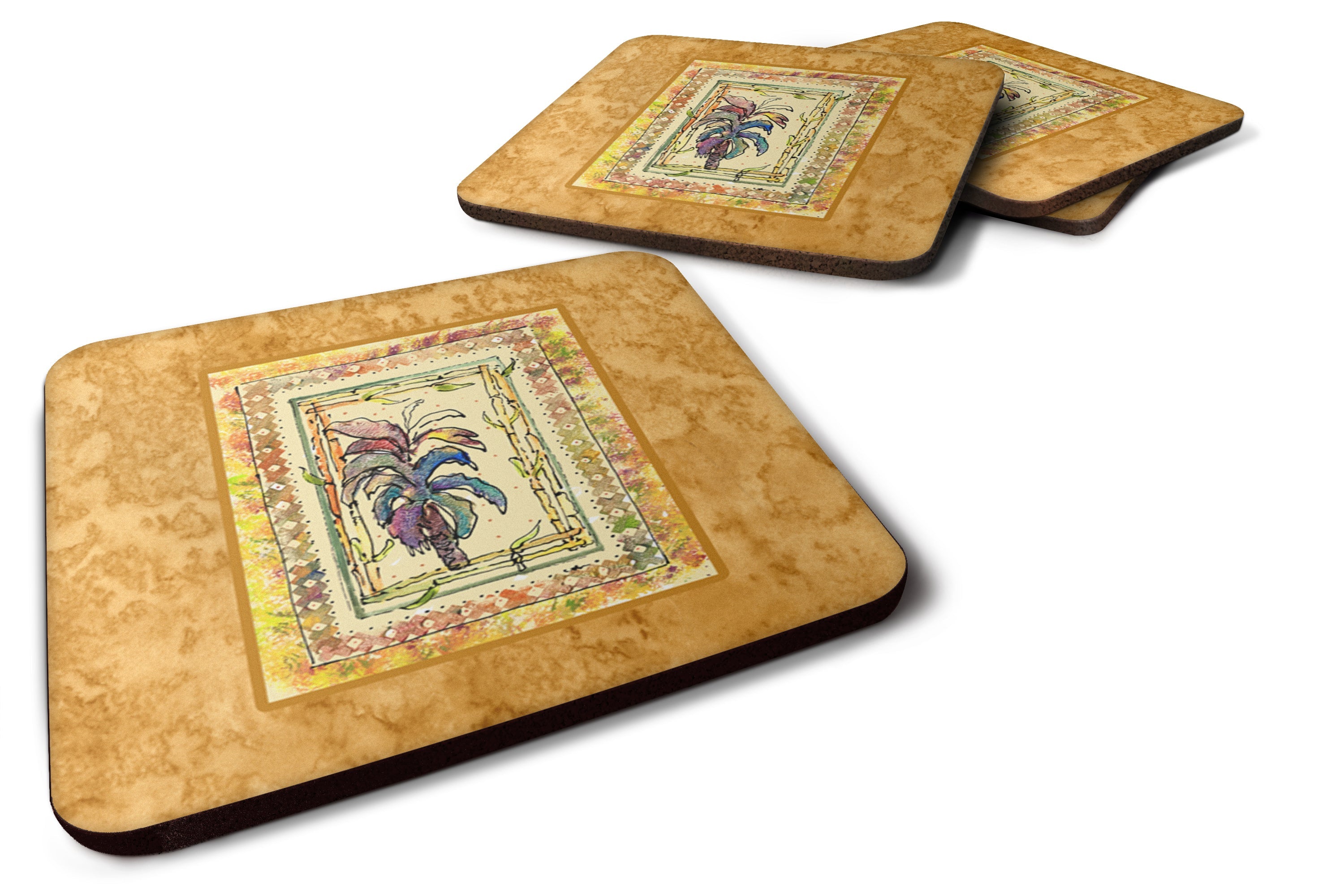 Palm Tree Foam Coasters Set of 4 Cup Coasters for Indoor Outdoor, Tabletop Protection, Anti Slip, Mouse pad Material