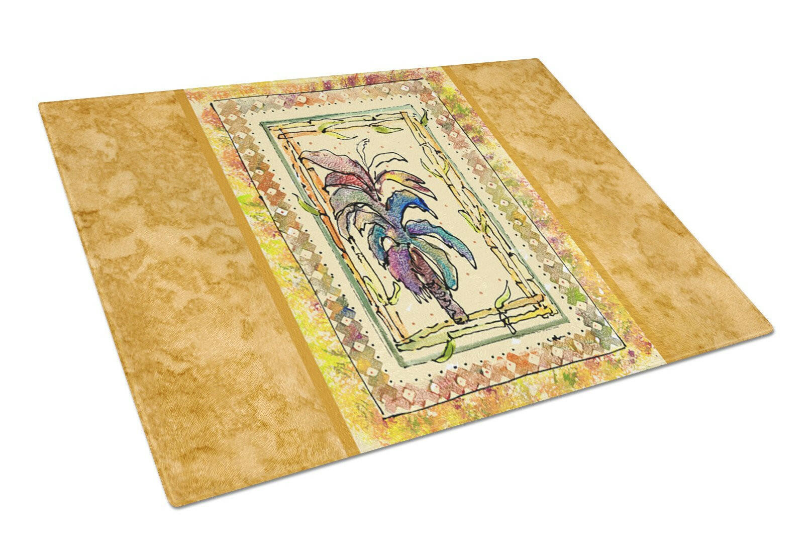 Palm Tree Cutting Board Tempered Glass Kitchen Cutting Surface, Heat Resistant Chopping, Non-Slip Feet, Food Prep & Serving
