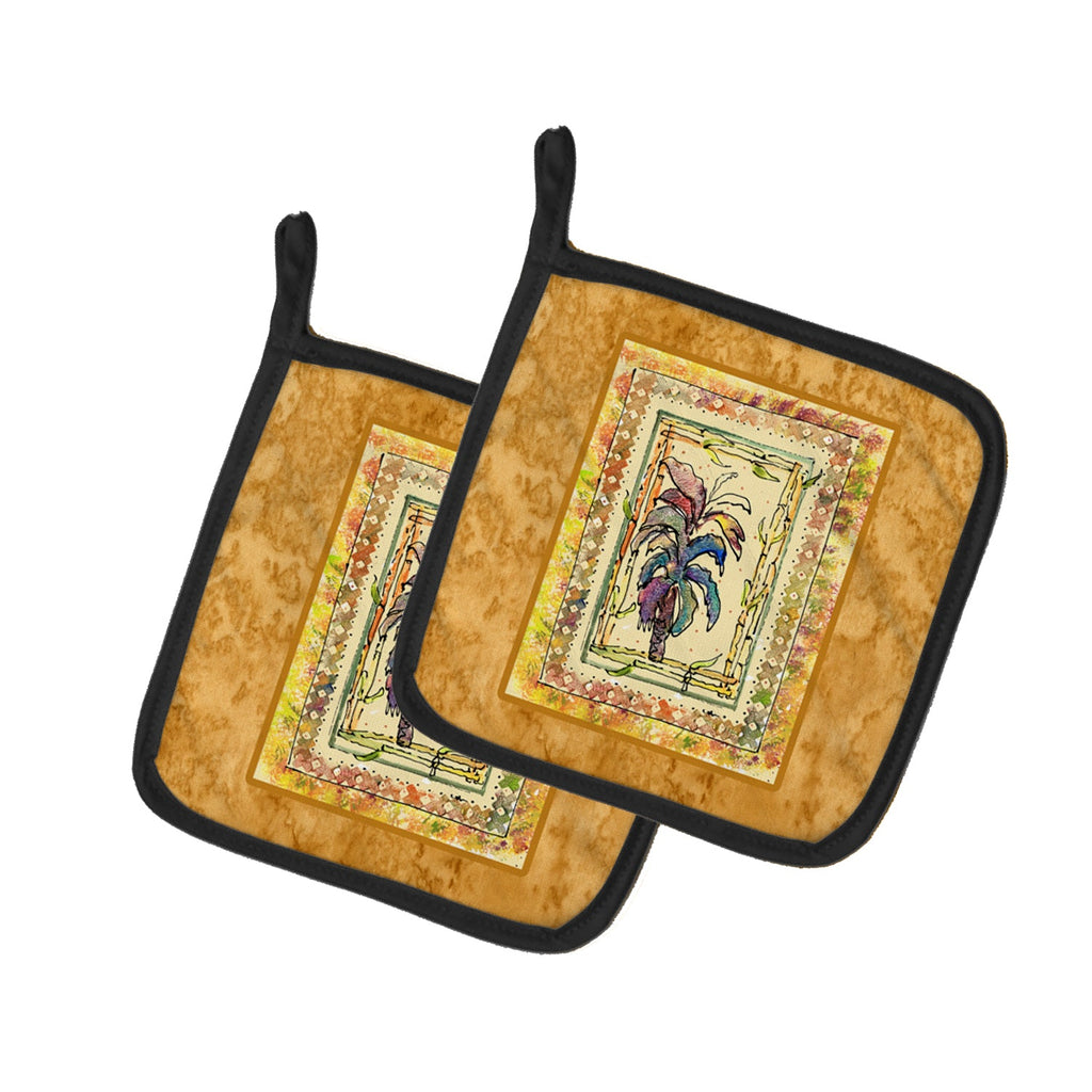 Palm Tree Pot Holder Set of 2 Heat Resistant Quilted Hot Pads 7.5 x 7.5 Inch, Insulated Kitchen Trivets for Cooking & Baking
