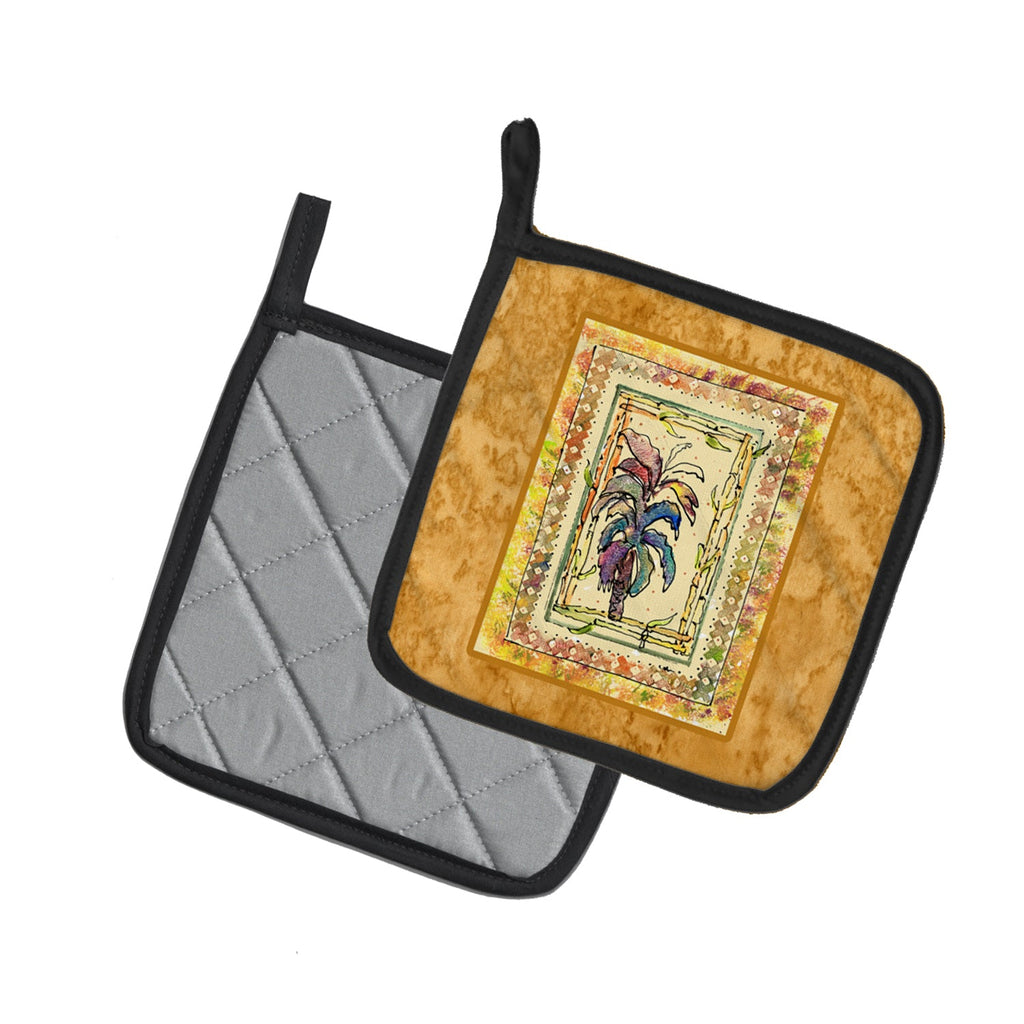 Palm Tree Pot Holder Set of 2 Heat Resistant Quilted Hot Pads 7.5 x 7.5 Inch, Insulated Kitchen Trivets for Cooking & Baking