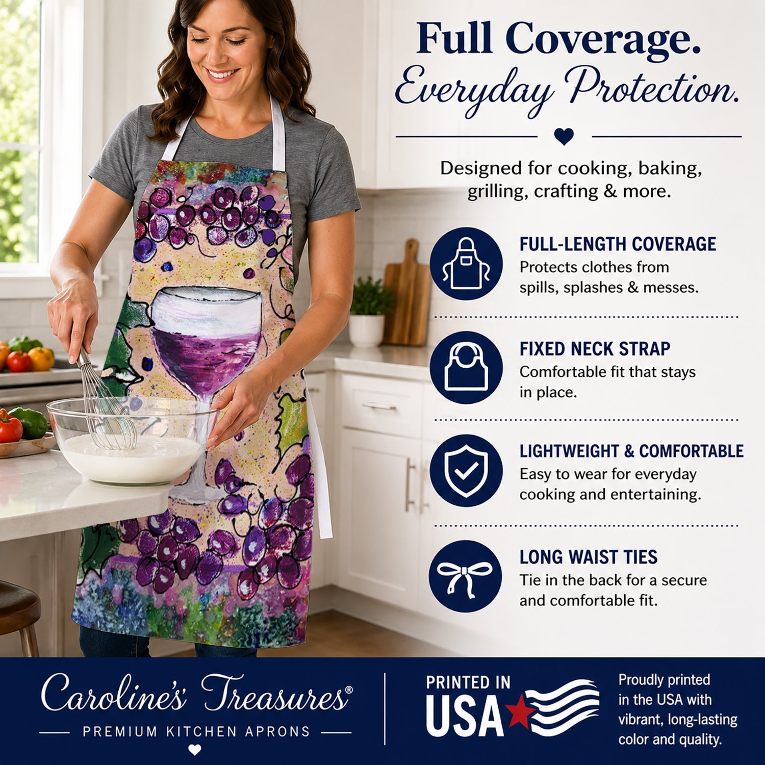 Wine Apron Cooking Kitchen Server Baking Crafts Gardening for Adult Women Men, Unisex, Large, Multicolor
