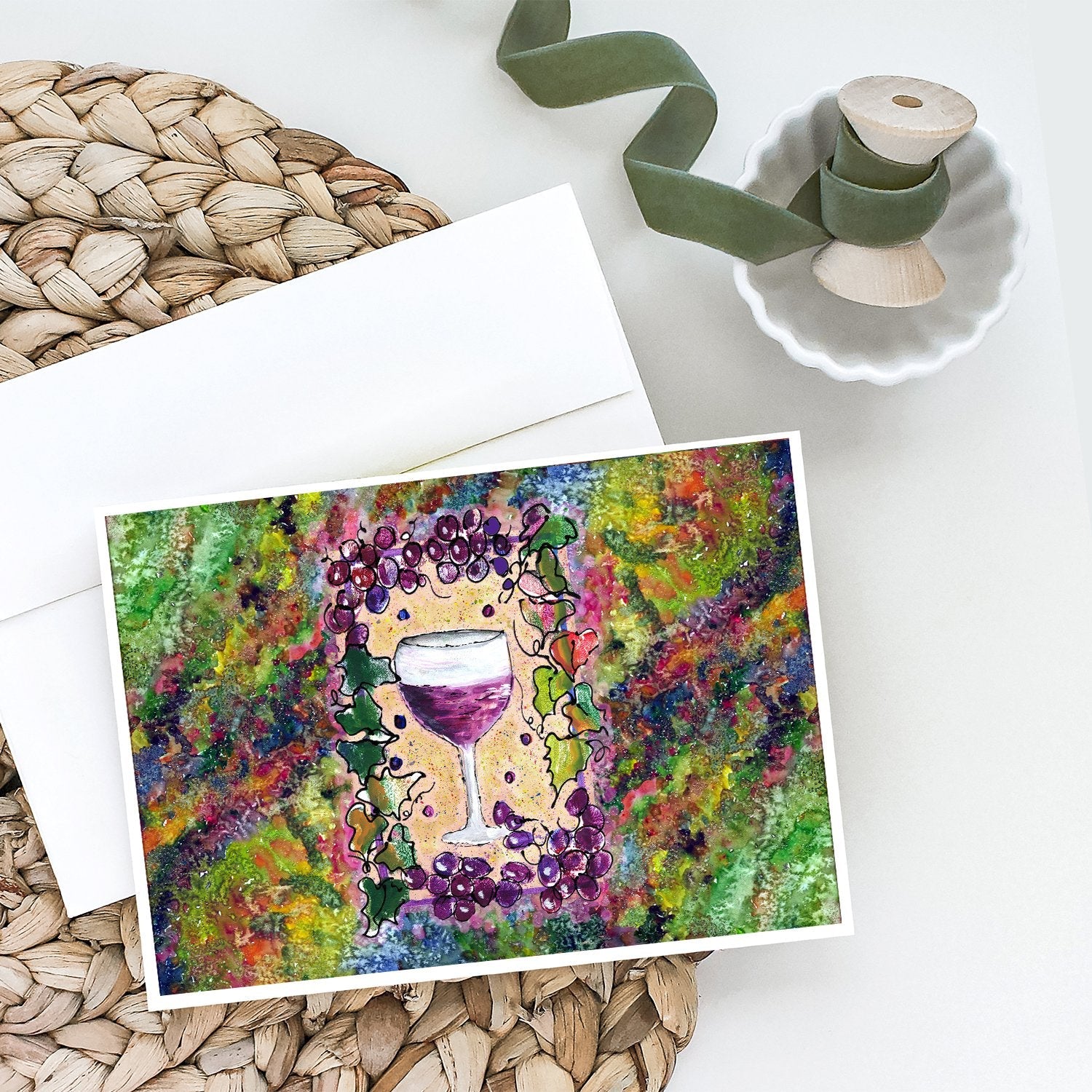 Wine Greeting Cards Pack of 8 Blank Cards with Envelopes Whimsical A7 Size 5x7