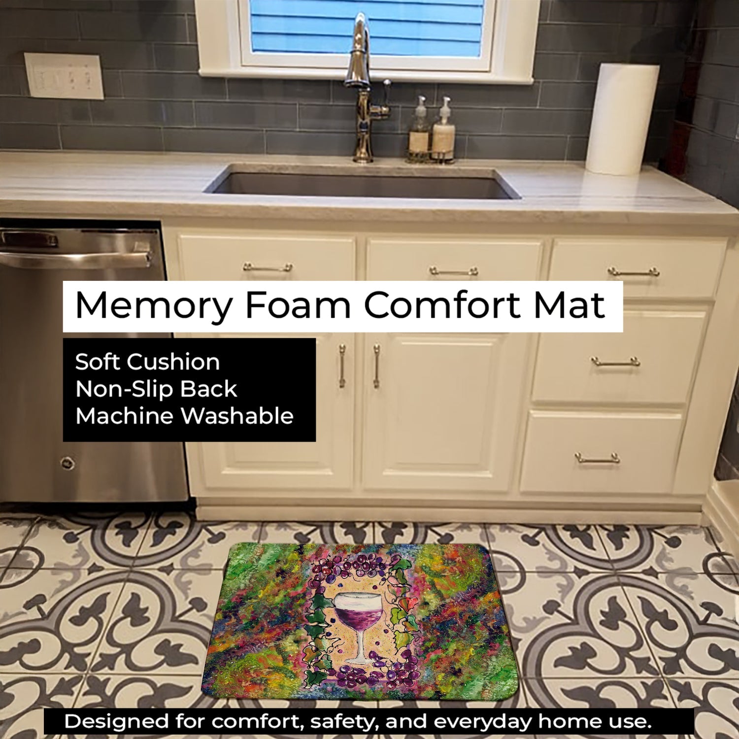 Wine Memory Foam Kitchen Mat Machine Washable Anti-Fatigue Cushion Comfort Bath or Kitchen Rug
