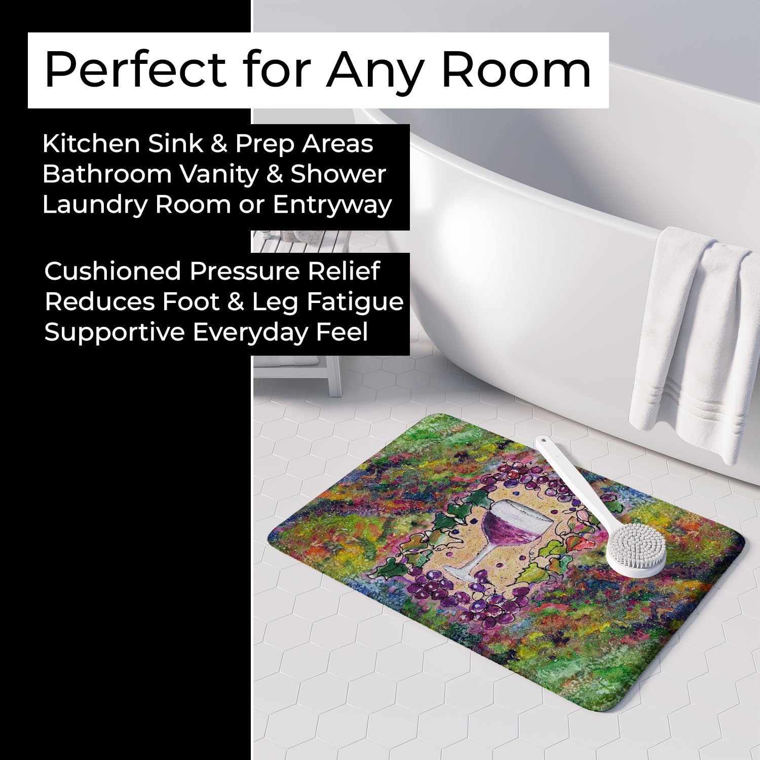 Wine Memory Foam Kitchen Mat Machine Washable Anti-Fatigue Cushion Comfort Bath or Kitchen Rug