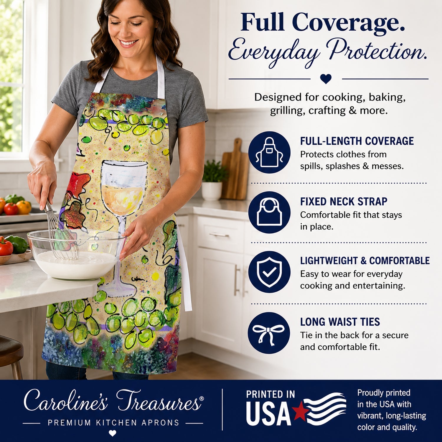 Wine Apron Cooking Kitchen Server Baking Crafts Gardening for Adult Women Men, Unisex, Large, Multicolor