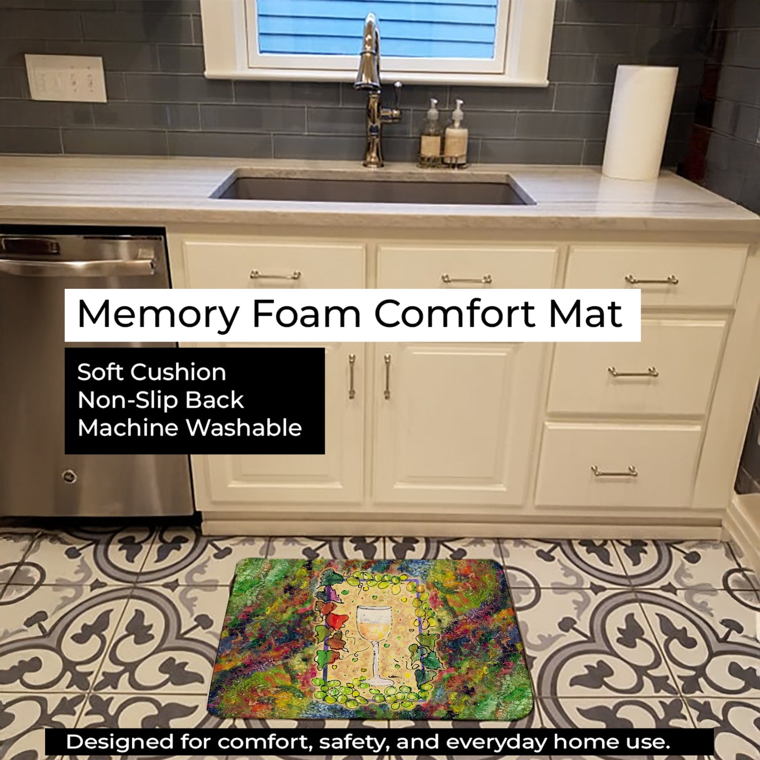 Wine Memory Foam Kitchen Mat Machine Washable Anti-Fatigue Cushion Comfort Bath or Kitchen Rug