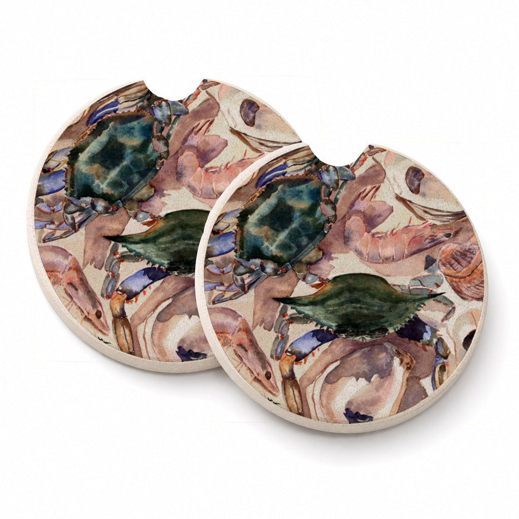 Crab Set of 2 Cup Holder Car Coasters Absorbent Round Sandstone Coasters Gifts for Men or Women, 2.5, Multicolor