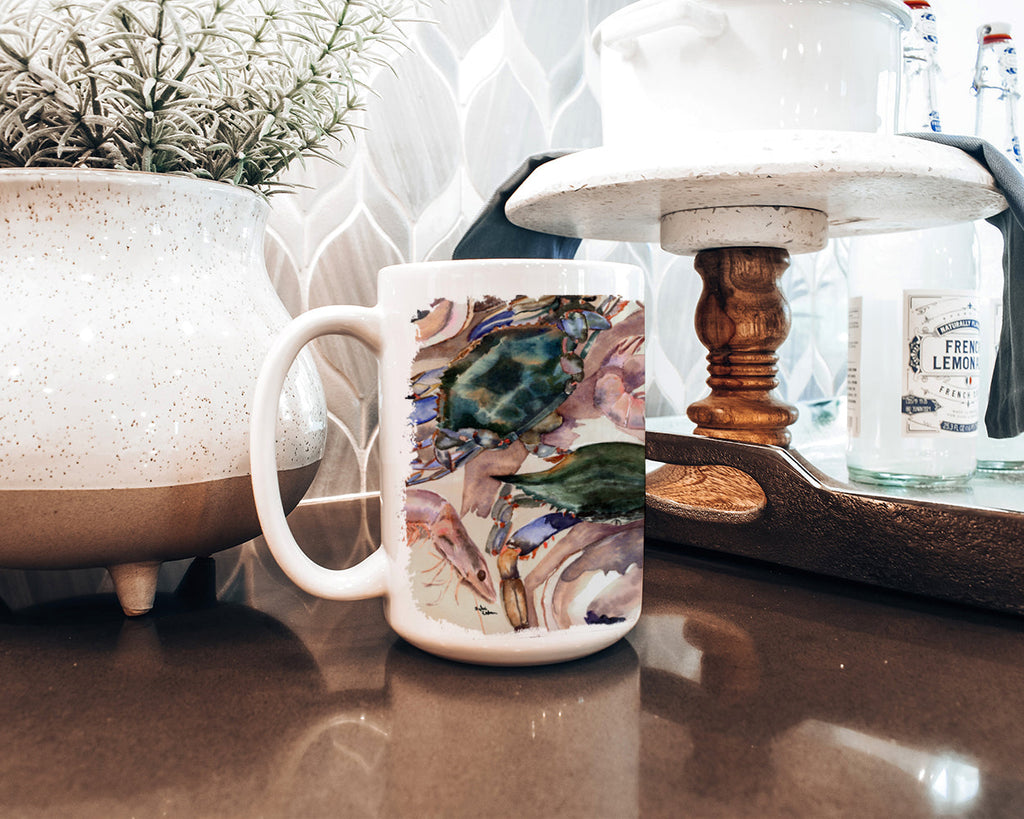 Crab Ceramic Coffee Mug 15 oz Decorative Large C Handle Mug Cup for Tea, Cocoa Hot Chocolate