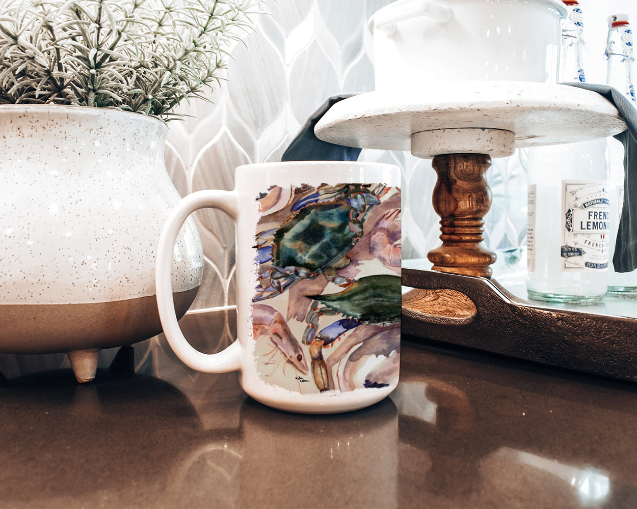 Crab Ceramic Coffee Mug 15 oz Decorative Large C Handle Mug Cup for Tea, Cocoa Hot Chocolate