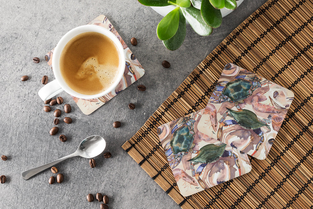 Crab Foam Coasters Set of 4 Cup Coasters for Indoor Outdoor, Tabletop Protection, Anti Slip, Mouse pad Material