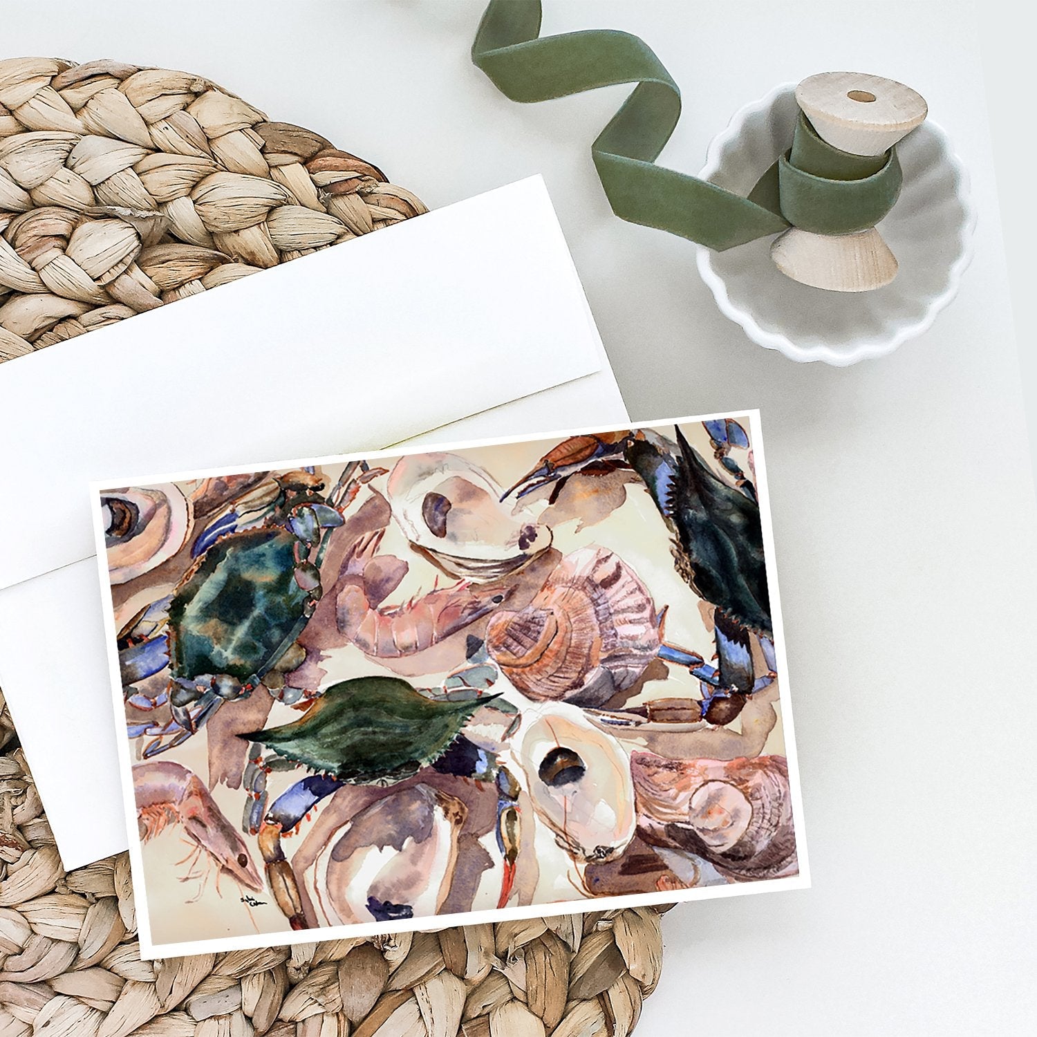 Crab Greeting Cards Pack of 8 Blank Cards with Envelopes Whimsical A7 Size 5x7