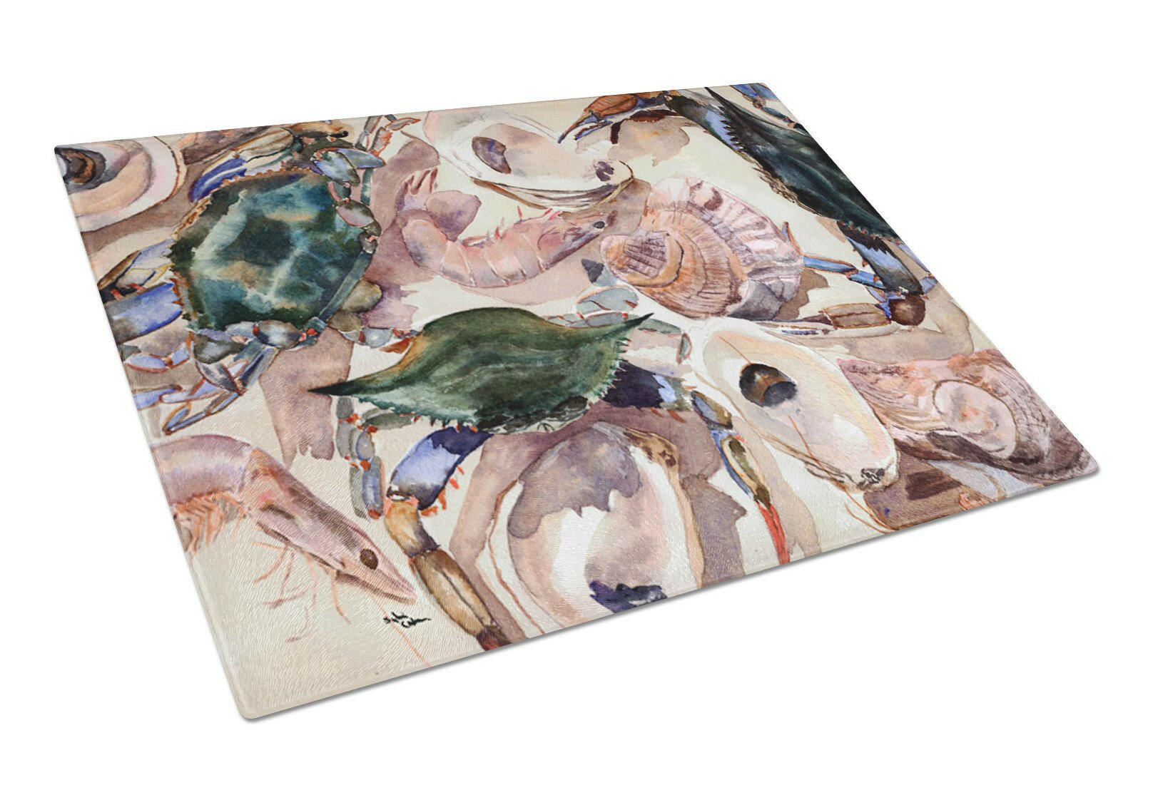 Crab Cutting Board Tempered Glass Kitchen Cutting Surface, Heat Resistant Chopping, Non-Slip Feet, Food Prep & Serving