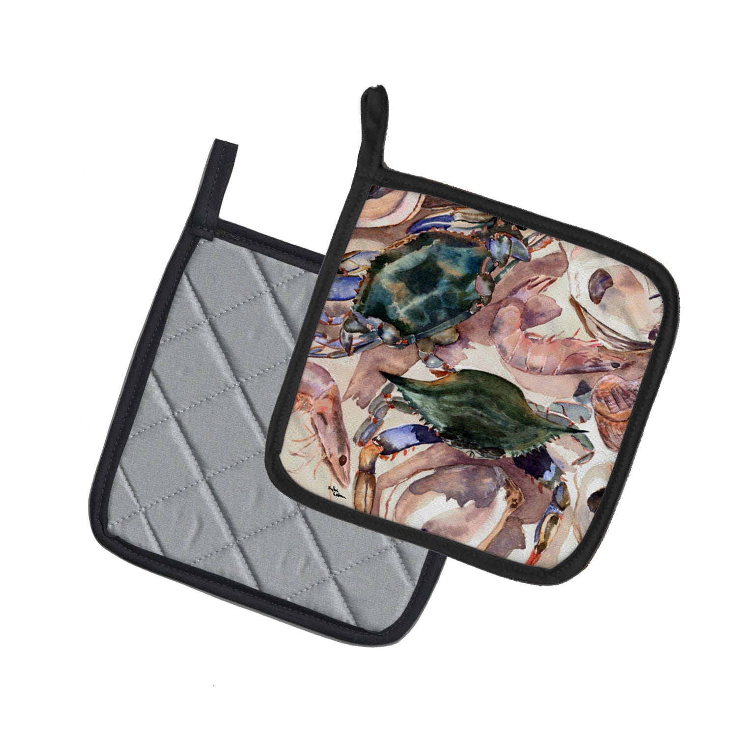 Crab Pot Holder Set of 2 Heat Resistant Quilted Hot Pads 7.5 x 7.5 Inch, Insulated Kitchen Trivets for Cooking & Baking