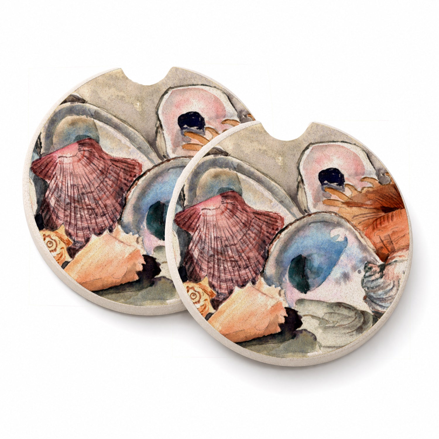 Sea Shells Set of 2 Cup Holder Car Coasters Absorbent Round Sandstone Coasters Gifts for Men or Women, 2.5, Multicolor