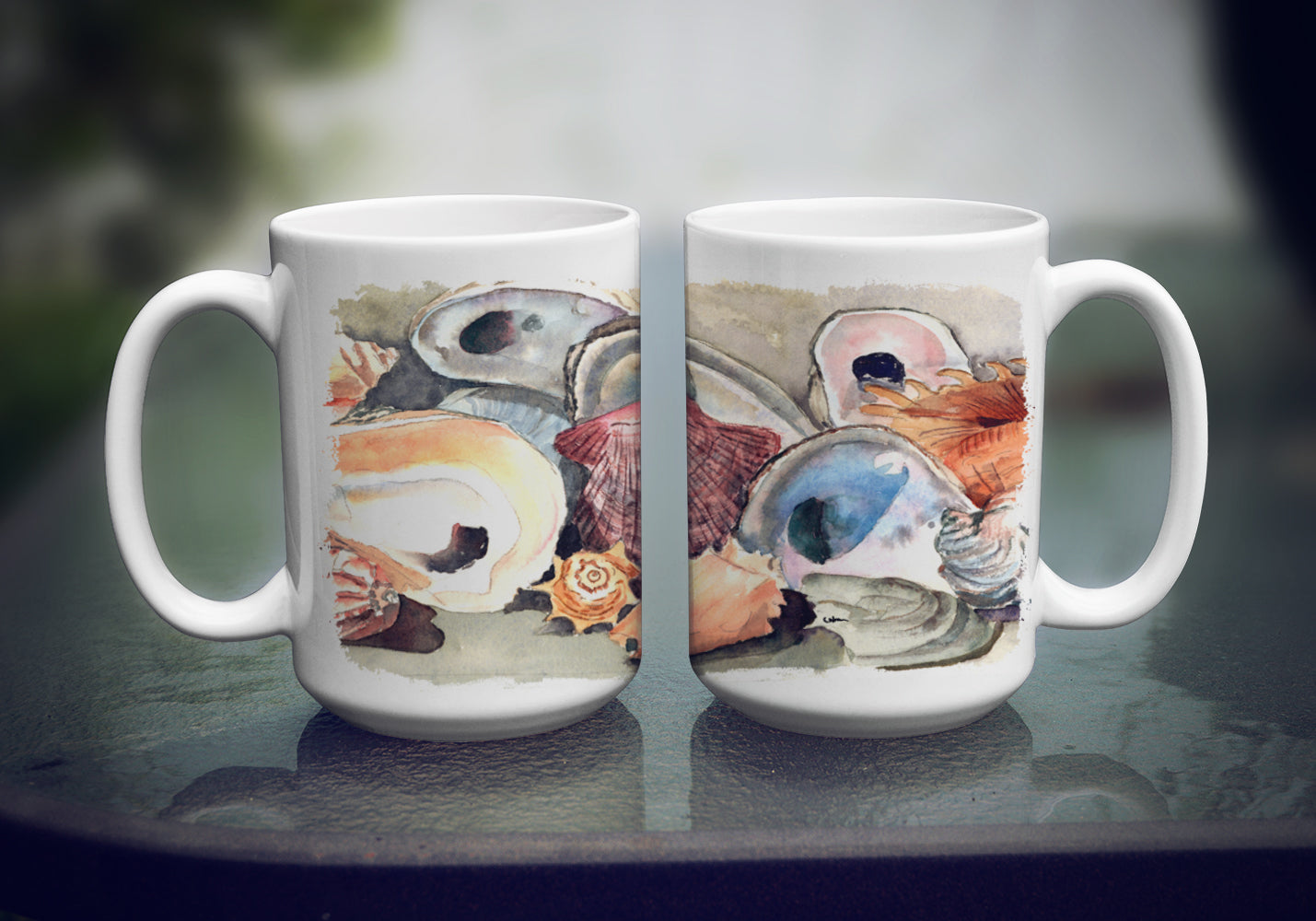 Sea Shells Ceramic Coffee Mug 15 oz Decorative Large C Handle Mug Cup for Tea, Cocoa Hot Chocolate