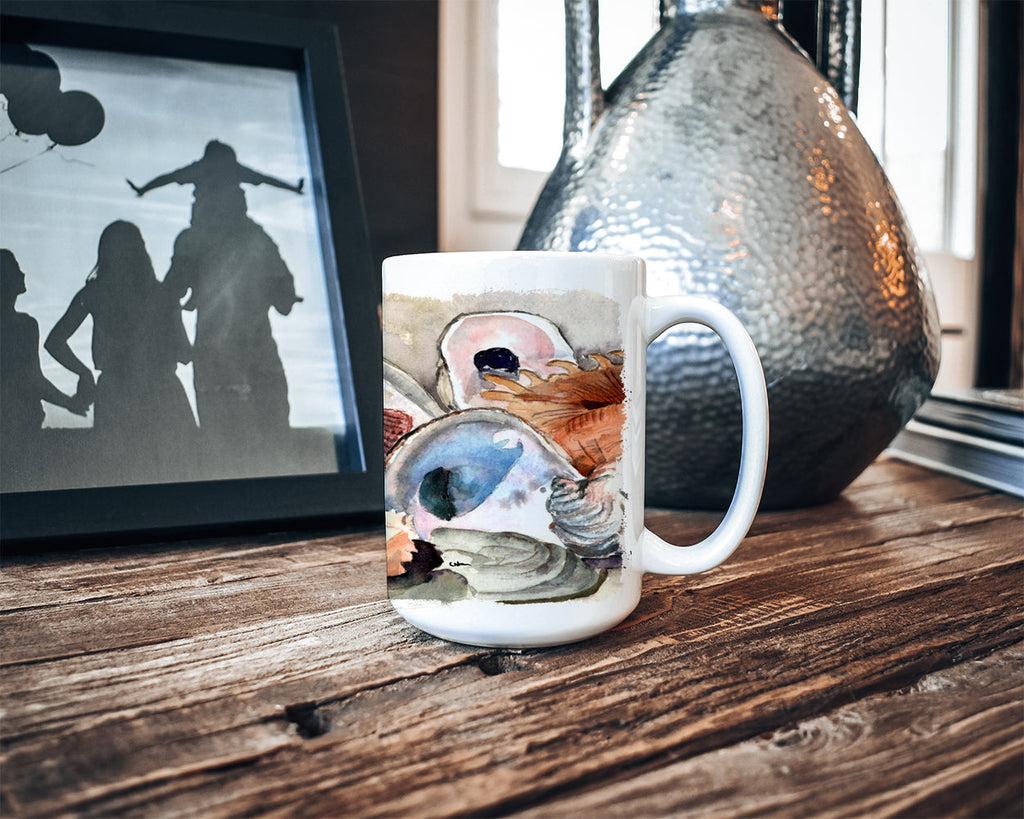 Sea Shells Ceramic Coffee Mug 15 oz Decorative Large C Handle Mug Cup for Tea, Cocoa Hot Chocolate