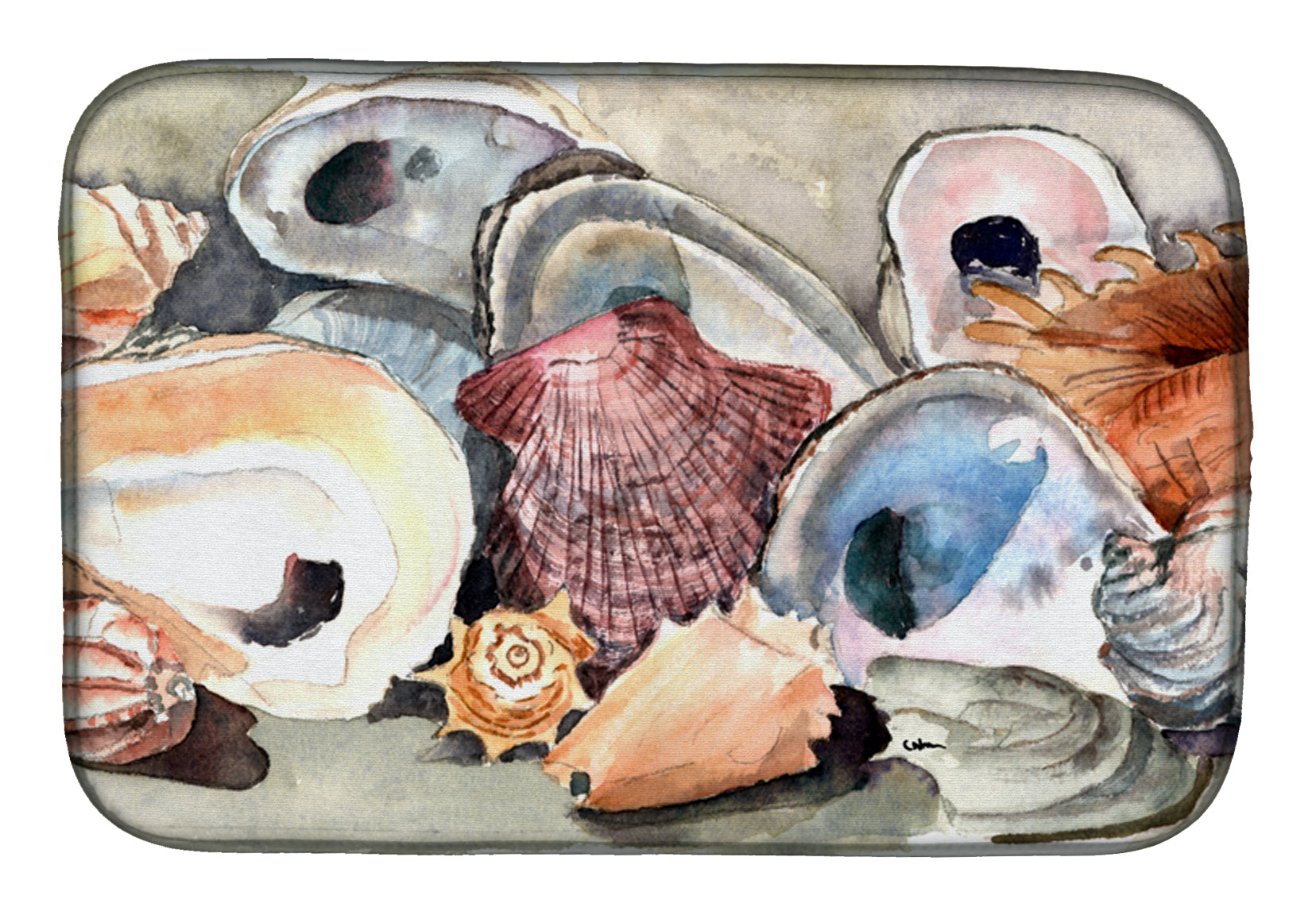 Sea Shells Dish Drying Mat Absorbent Dish Drying Mat Pad for Kitchen Counter Dish Drainer Mat for Countertop, 14 x 21", Multicolor