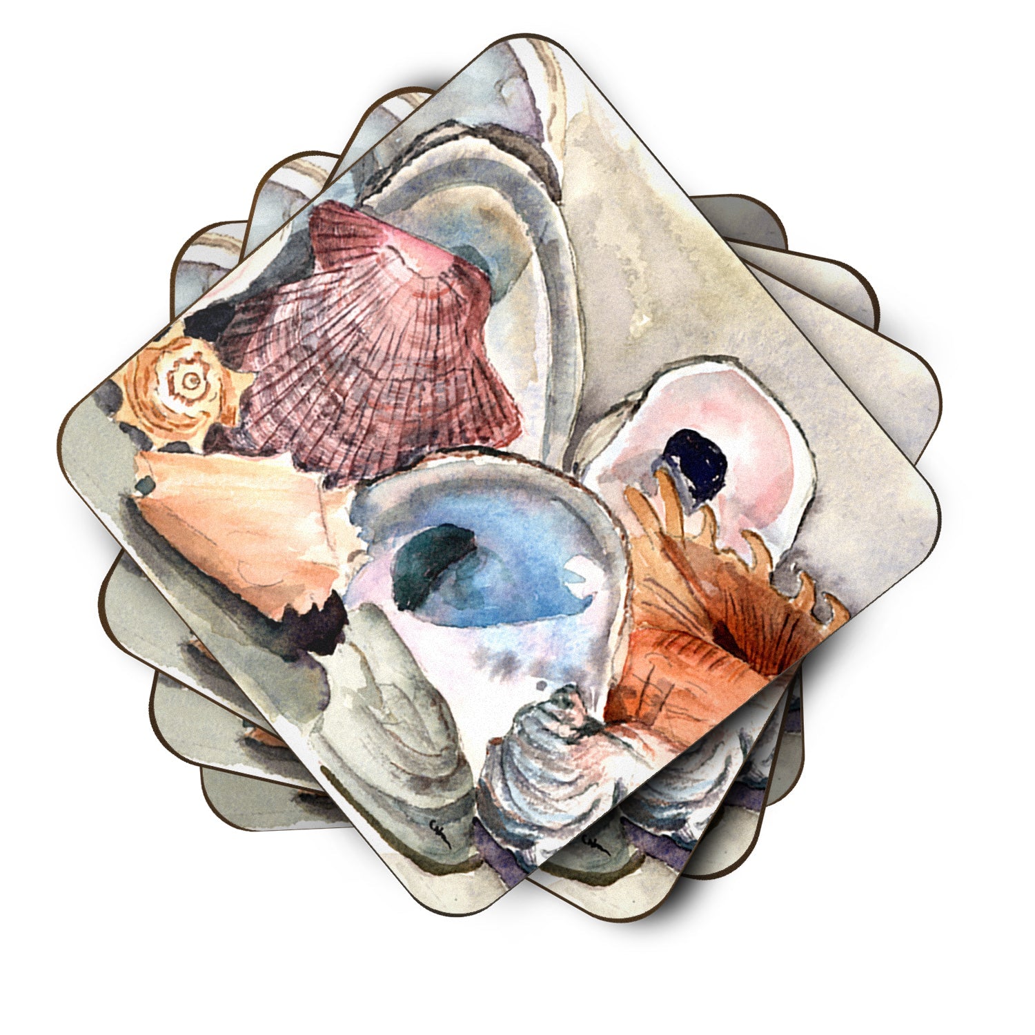 Sea Shells Foam Coasters Set of 4 Cup Coasters for Indoor Outdoor, Tabletop Protection, Anti Slip, Mouse pad Material