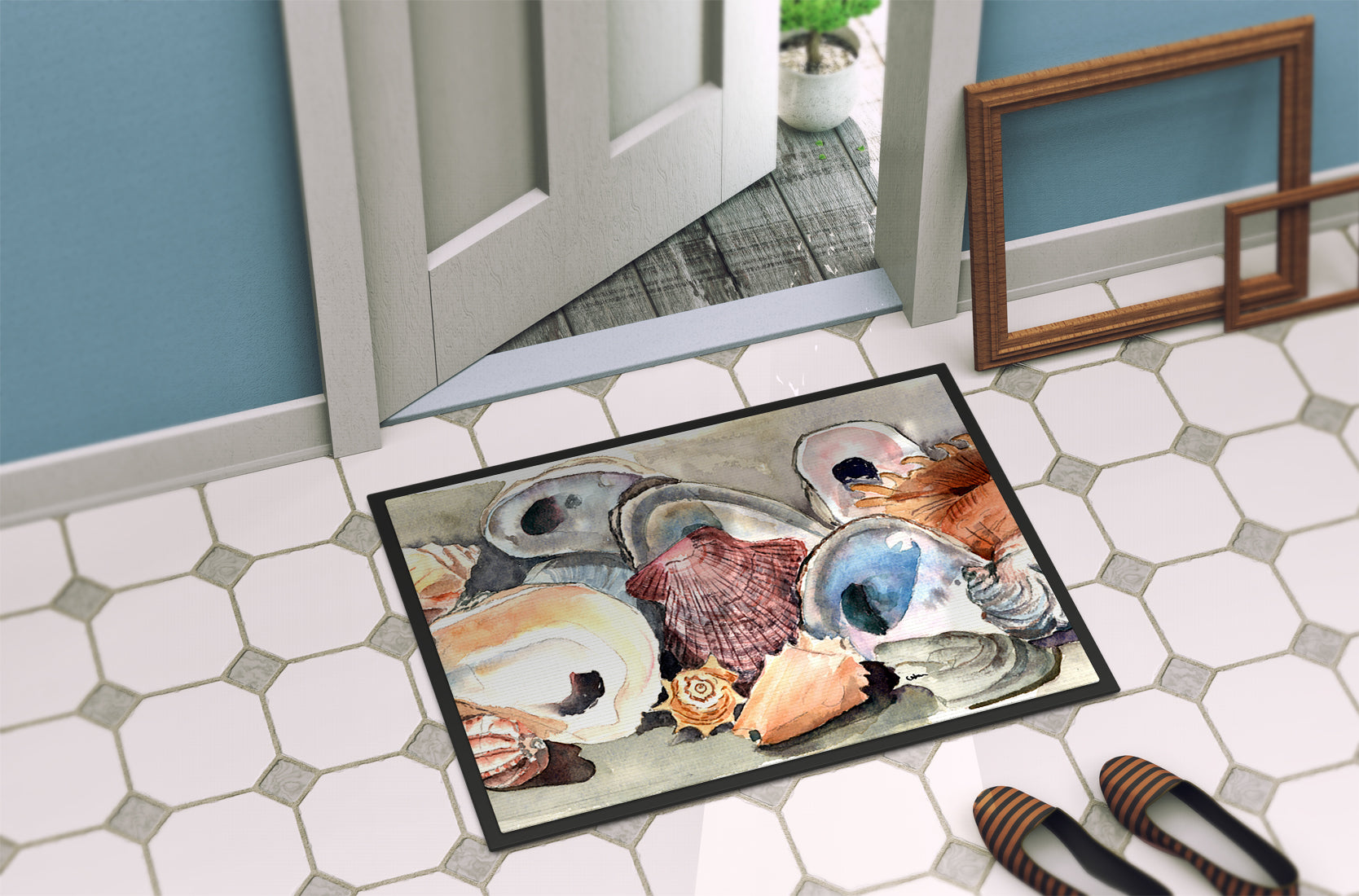 Sea Shells Doormat Indoor Outdoor 24H X 36W Front Door Mat Rugs for Entryway, Non Slip Washable Low Pile,