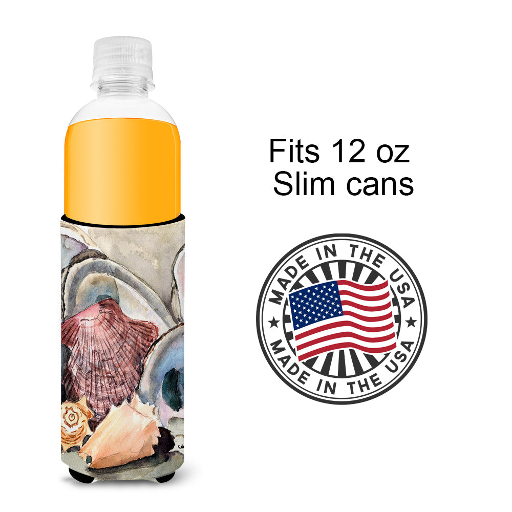 Sea Shells Slim Can Hugger , Insulated Foam Hugger for 12 oz Slim Cans, Beer Bottles & Water Bottles, Printed in USA