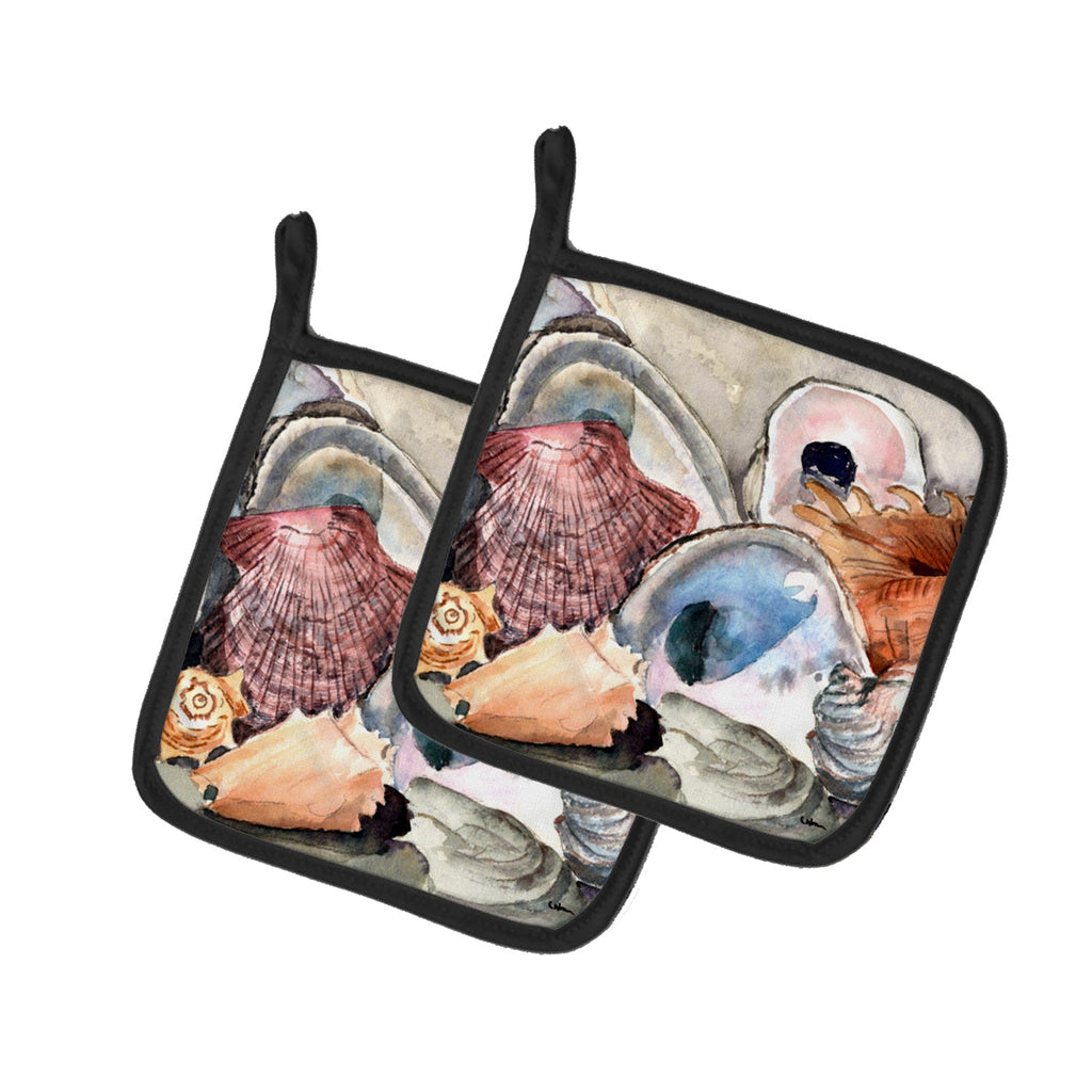 Sea Shells Pot Holder Set of 2 Heat Resistant Quilted Hot Pads 7.5 x 7.5 Inch, Insulated Kitchen Trivets for Cooking & Baking