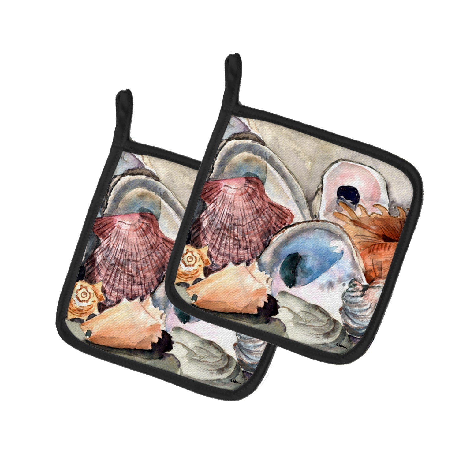 Sea Shells Pot Holder Set of 2 Heat Resistant Quilted Hot Pads 7.5 x 7.5 Inch, Insulated Kitchen Trivets for Cooking & Baking