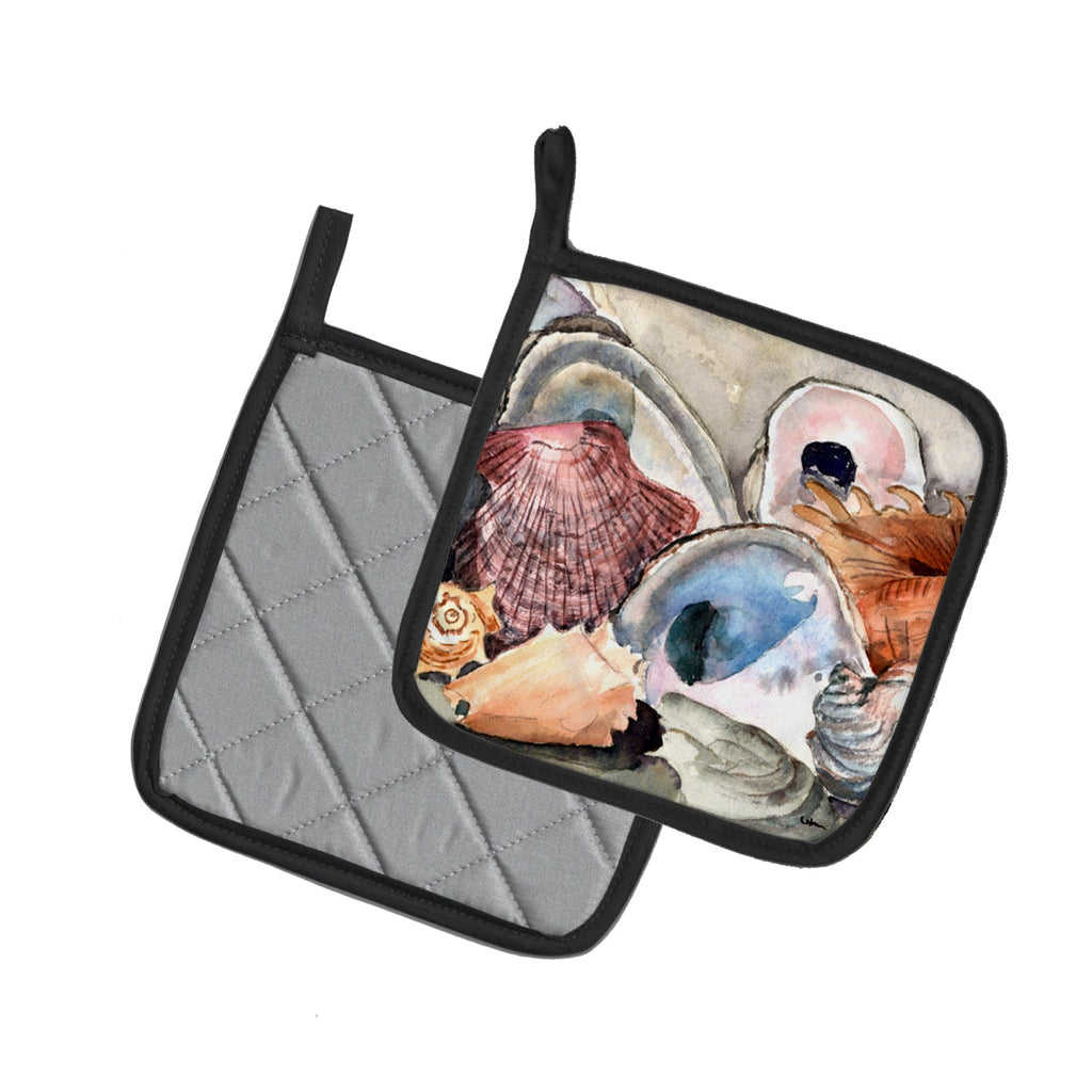 Sea Shells Pot Holder Set of 2 Heat Resistant Quilted Hot Pads 7.5 x 7.5 Inch, Insulated Kitchen Trivets for Cooking & Baking