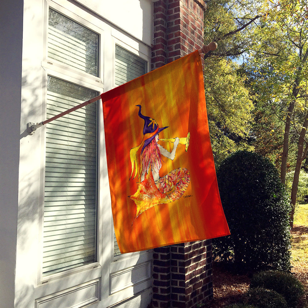 Mermaid in Witches Hat Halloween House Flag 28x40 Porch Sleeve Pole Decorative Outside Yard Banner Artwork Wall Hanging, Polyester