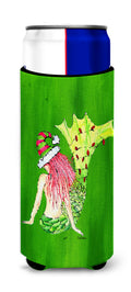 Christmas Mermaid in Lights Slim Can Hugger , Insulated Foam Hugger for 12 oz Slim Cans, Beer Bottles & Water Bottles, Printed in USA