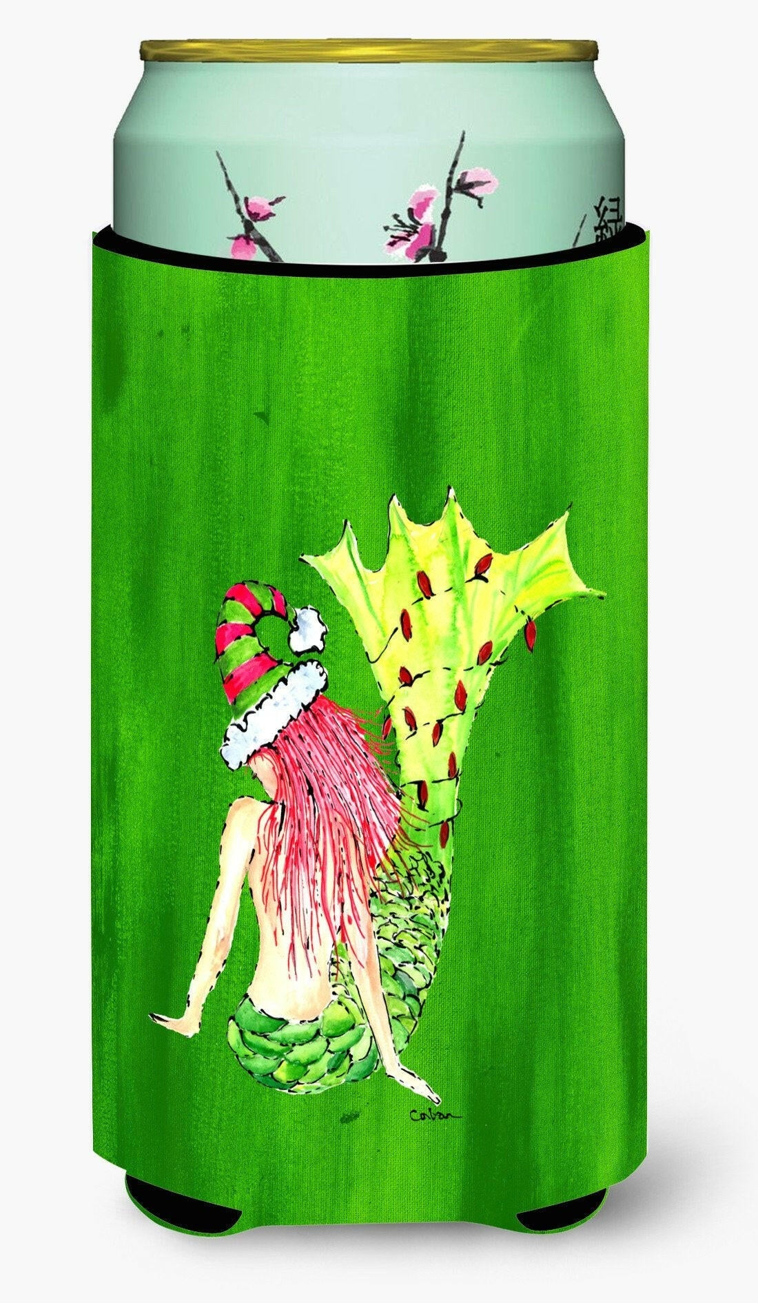 Christmas Mermaid in Lights Tall Boy Hugger Can Cooler Sleeve Machine Washable Drink Collapsible Insulator Beverage Insulated Holder