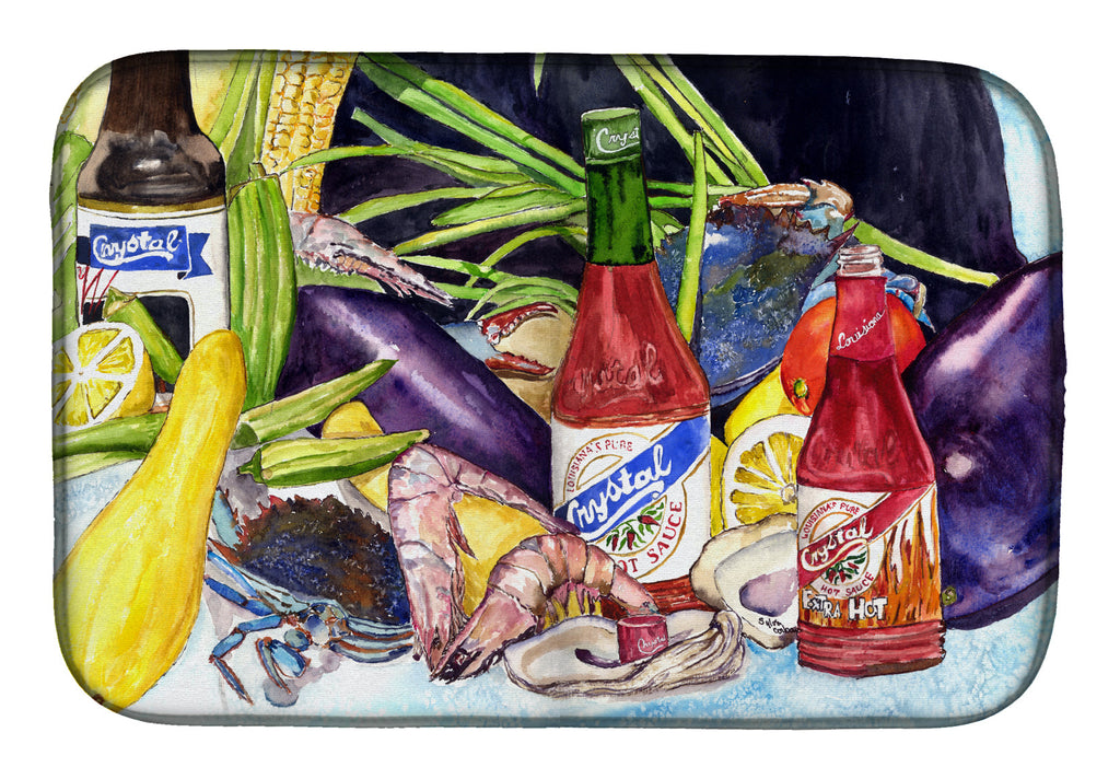 Crystal Hot Sauce with Seafood Dish Drying Mat Absorbent Dish Drying Mat Pad for Kitchen Counter Dish Drainer Mat for Countertop, 14 x 21", Multicolor