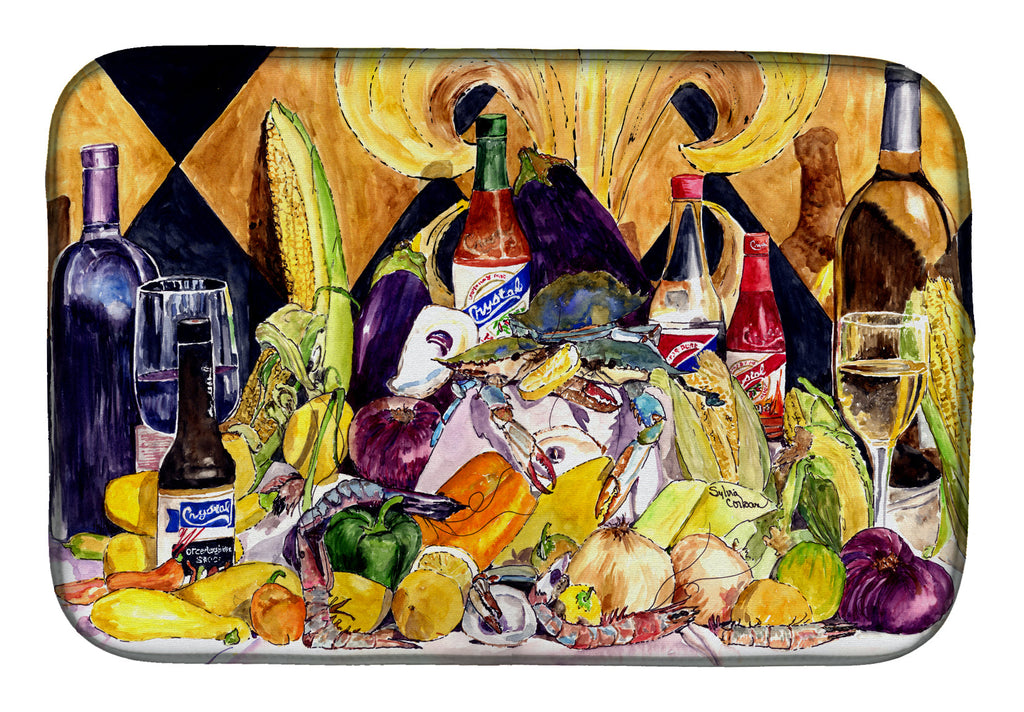 Crystal Hot Sauce with Fleur De lis and Wine Dish Drying Mat Absorbent Dish Drying Mat Pad for Kitchen Counter Dish Drainer Mat for Countertop, 14 x 21", Multicolor