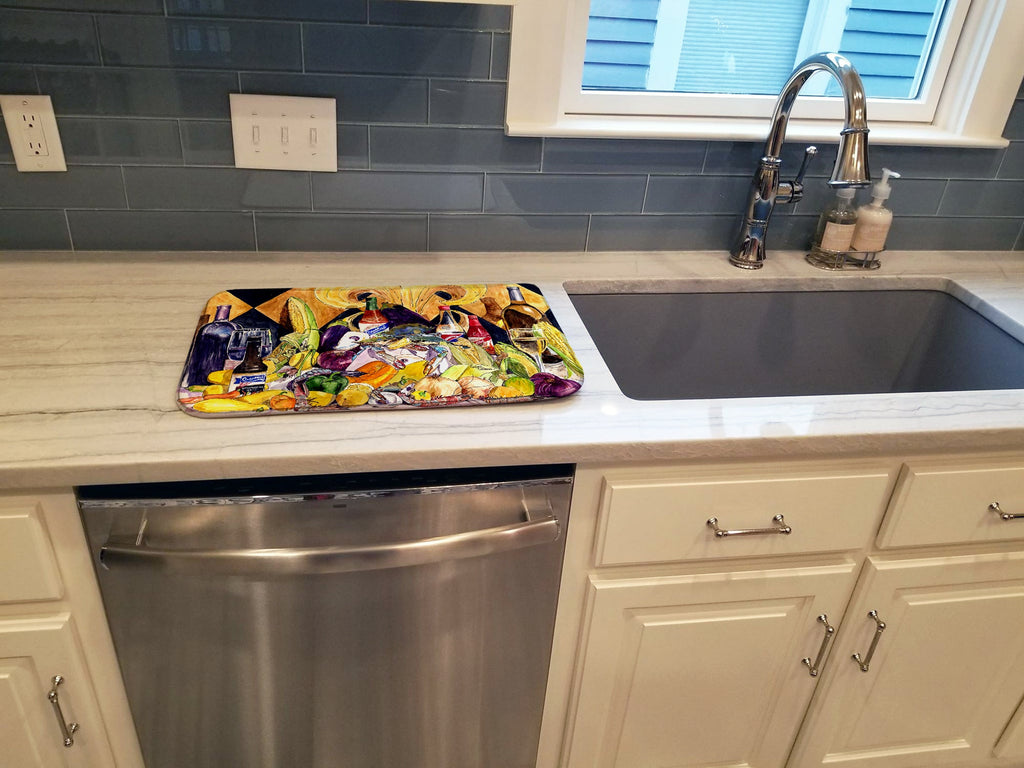 Crystal Hot Sauce with Fleur De lis and Wine Dish Drying Mat Absorbent Dish Drying Mat Pad for Kitchen Counter Dish Drainer Mat for Countertop, 14 x 21", Multicolor