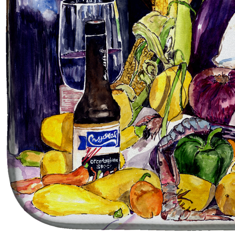 Crystal Hot Sauce with Fleur De lis and Wine Dish Drying Mat Absorbent Dish Drying Mat Pad for Kitchen Counter Dish Drainer Mat for Countertop, 14 x 21", Multicolor